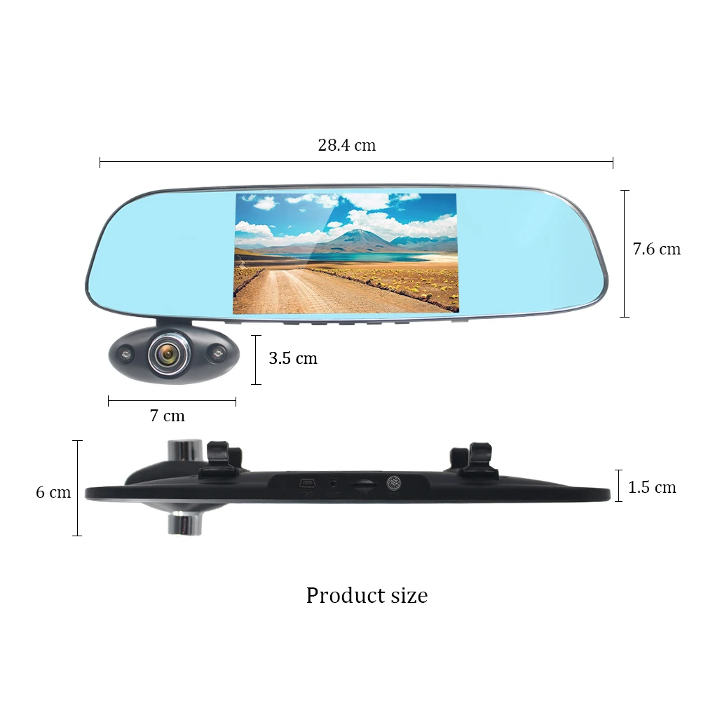 Podofo FHD 1080P Автомобильный видеорегистратор Камера авто 5 дюймов зеркало заднего