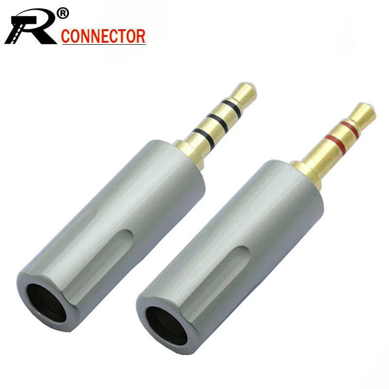 100pcs Copper 3 5mm Stereo Jack Gold Plated 3 5mm 3Pole 4Poles Male Plug Wire Connector for 6MM Cable Headphone Soldering Jack