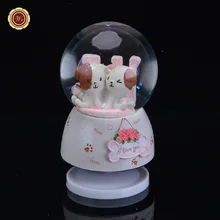 WR Art Crafts Novelty Music Box Valentines Day Gifts Cute Dogs Crystals Balls Gift Ideas Quality Home Office Accessory 8X8X11cm