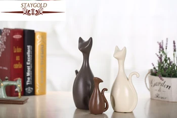 

STAYGOLD Kawaii Happy Cat Family Ceramic Ornaments Enfeites Para Casa Esculturas Decorativas Home Decoration Accessories