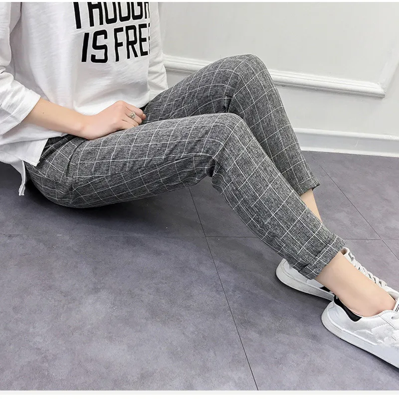 

Plaid Female Harem Pants With Pockets Loose Casual Plus Size Trousers New Fashion Bow Tie Drawstring Woman Pant