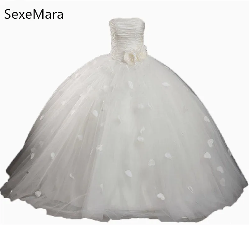 

New White Ball Gown Flower Girl Dresses with Flowers Pleat Tulle Floor-Length Girls Pageant Gown First Communion Dresses