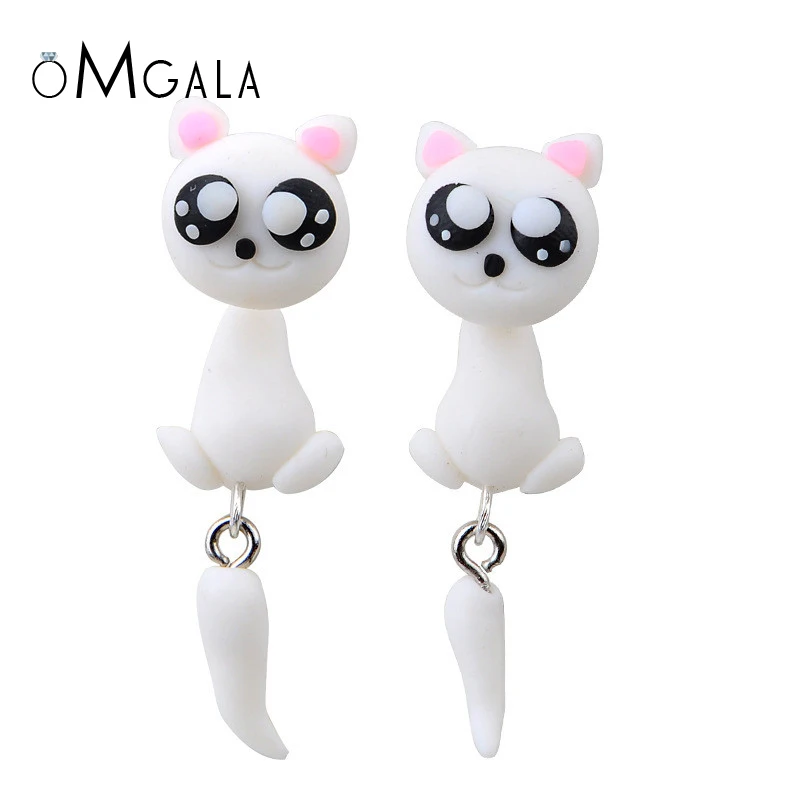 OMGALA ручной работы Полимерная глина серьги гвоздики мультфильм белый кот в виде