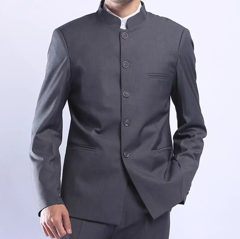 Tpsaade для мужчин серый туника костюм куртка воротник стойка однобортный Китайский традиционный стиль стенд Кунг Фу пальто - Цвет: Grey