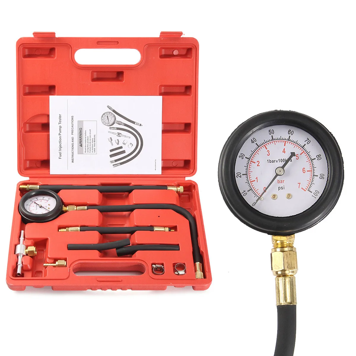 

11Pcs Automotive Fuel Injection Pump Injector Tester Kit Pressure Gauge Test Gasoline 0-100psi Car Diagnostic Tool