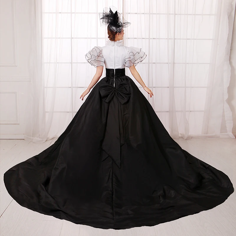 Классический белый и черный из двух частей театральный бальный наряд элегантность королева платье включает шляпу