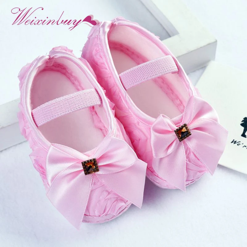 

Baby Girls Shoes Noble Bow Flower Shallow Elastic Band Princess First Walker Toddler Infant Soft Sole Prewalker