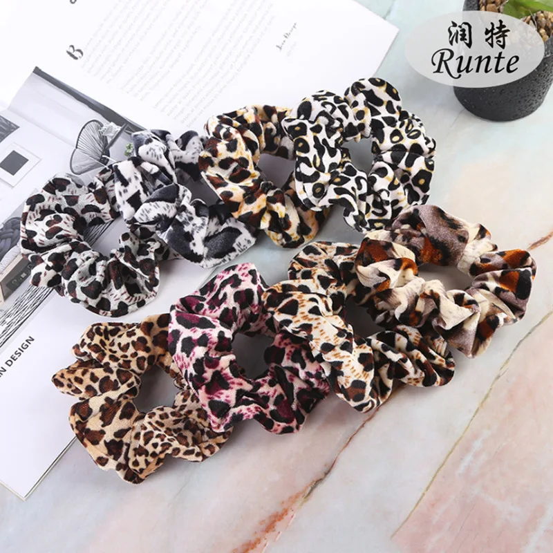 

Soft Velvet Scrunchie Leopard Print Soft Chiffon Satin Elastic Headband For Women Stretchy Hair Ring Rope Holder Hairband Ties