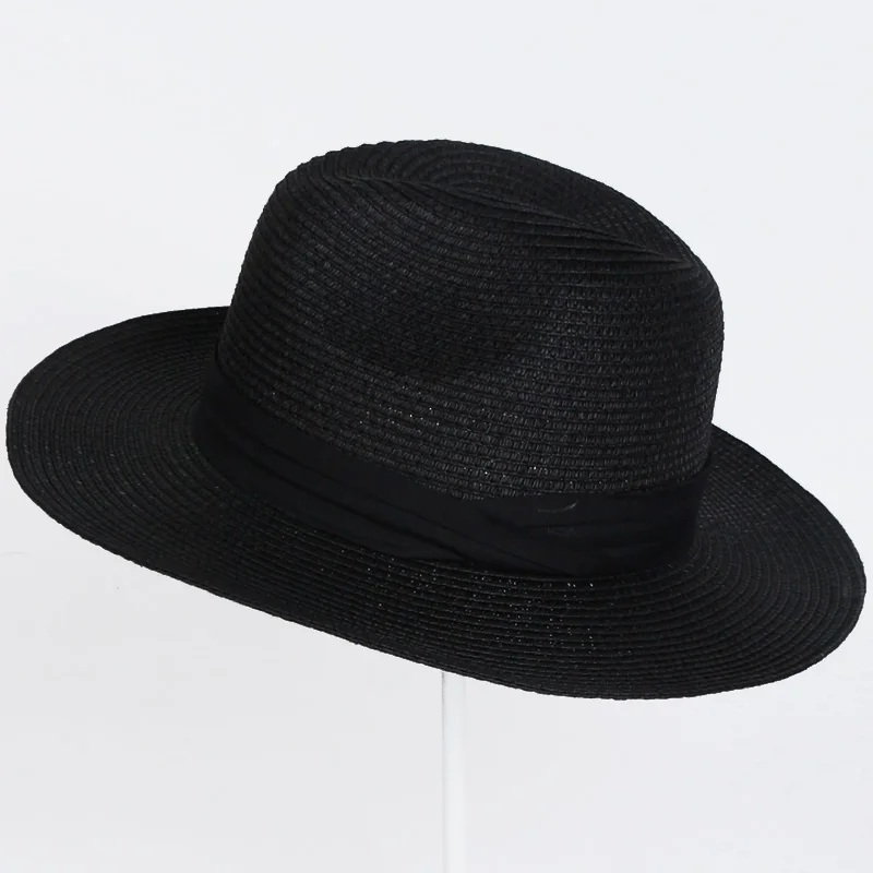 Wome соломенный с широкими полями шляпа, Панама для защиты от солнца элегантный леди Chapeu Feminino Fedora cap queen Sunbonnet пляжная Панама - Цвет: Black