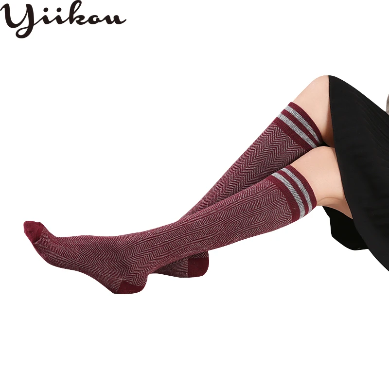 

Female autumn and winter retro stockings women's two-color two-bar cotton stockings girls fashion non-slip warm stockings