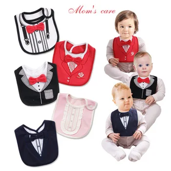 

2020 New Fashion 4 Layers Waterproof Baby Boy Tuxedo Bibs Newborn Dinner Feeding Bib Saliva Towel Baby Red Bow Tie Gentleman Bib