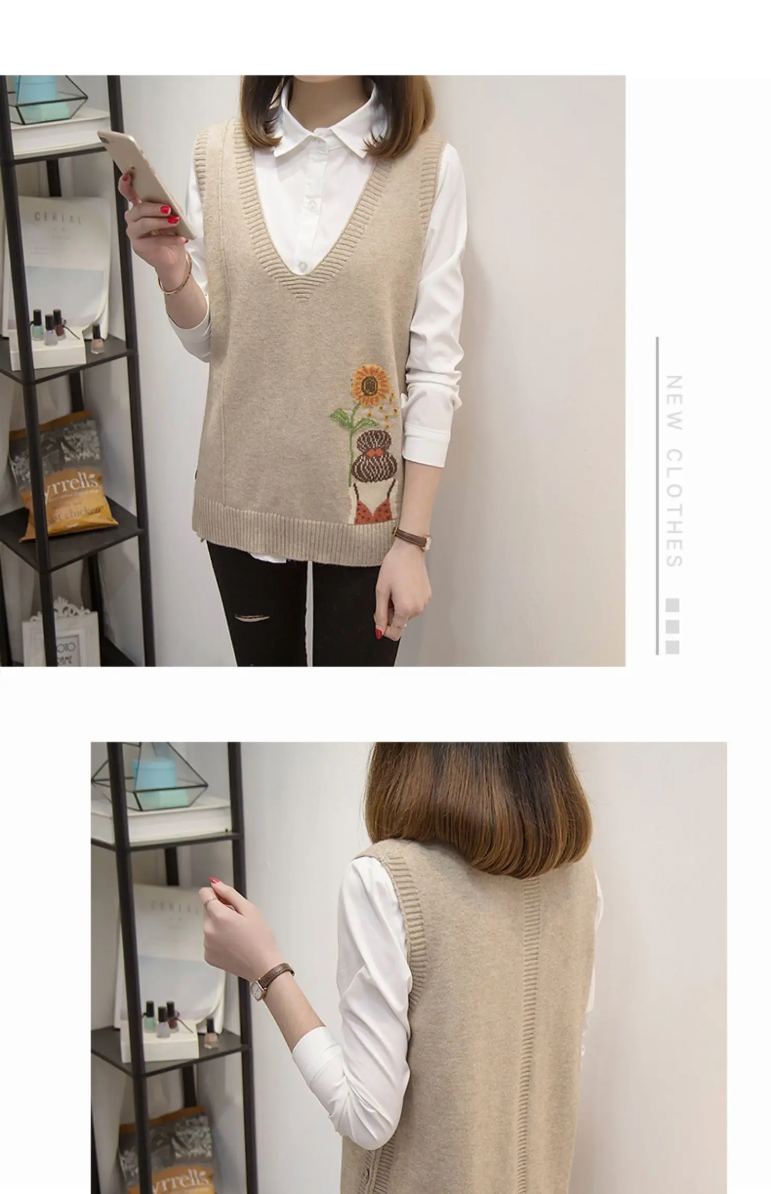 Новая Корейская вязаная рубашка с v-образным вырезом, жилет, жилет, свитер