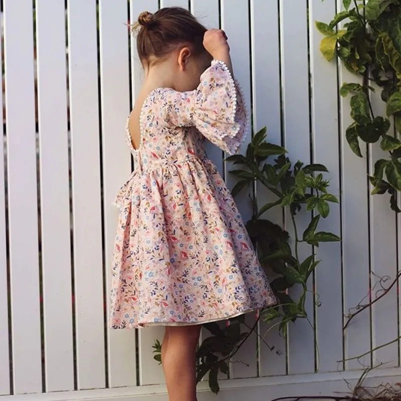 

2019 Year Cute Toddler Kid Baby Girl Long Sleeve Floral Party Princess Pageant Dress