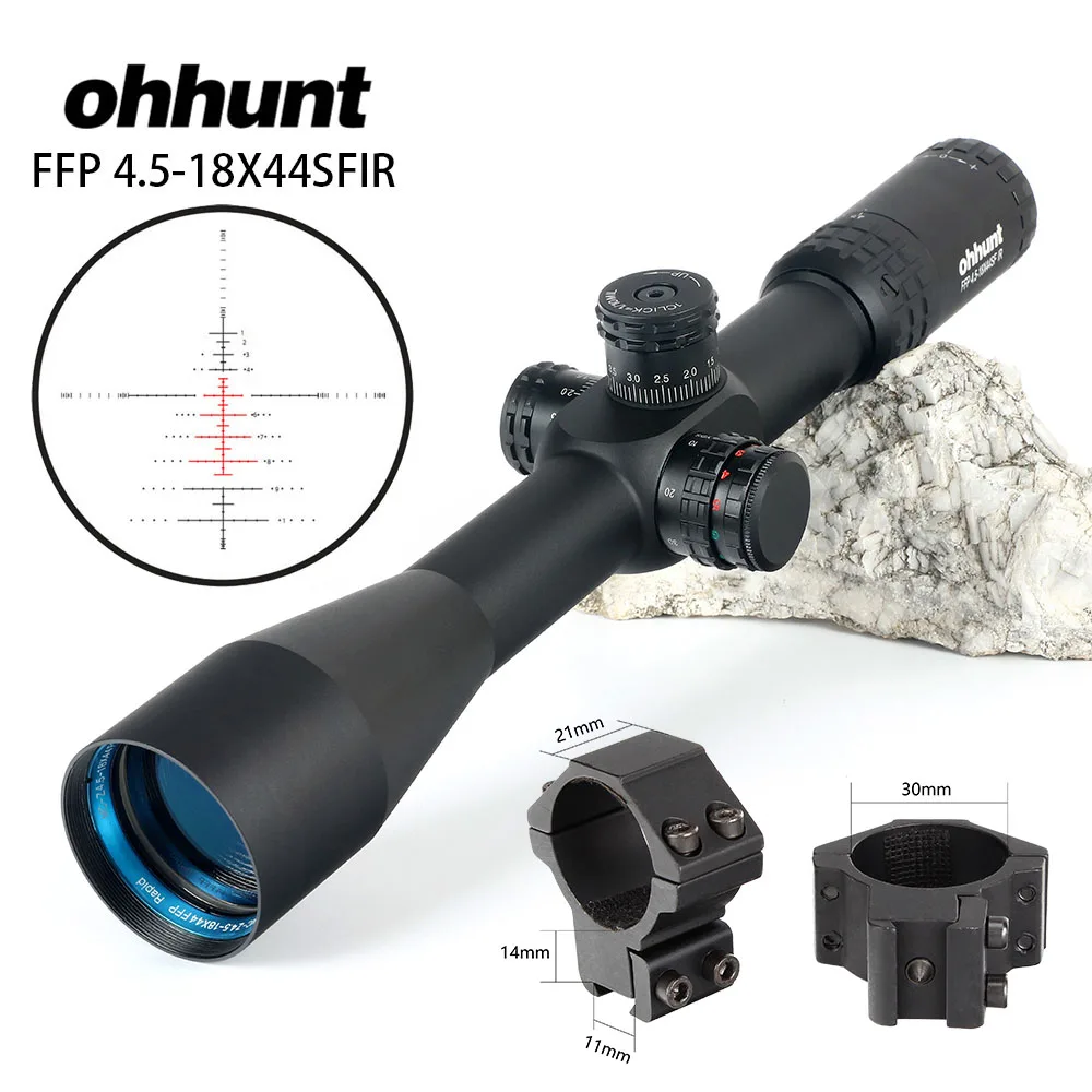 Ohhunt FFP 4,5-18X44 SFIR первый фокальный самолет охотничий оптический прицел боковой Параллакс R/G СТЕКЛО гравированное сетка замок сброс область - Цвет: with Dovetail Rings