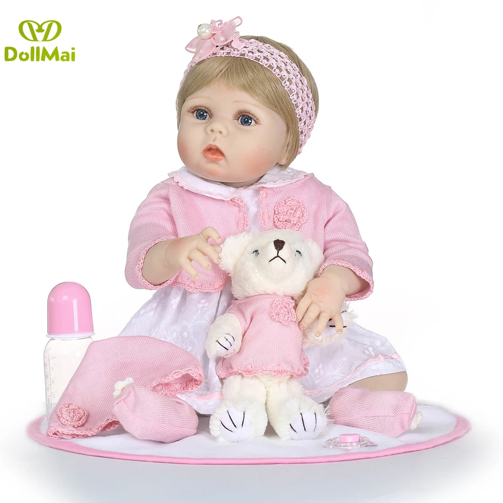 

23"57cm Full silicone Reborn Baby Girl Doll Bebe Realistic modeling bathe lifelike Toy collectible Doll Children's Day Gifts