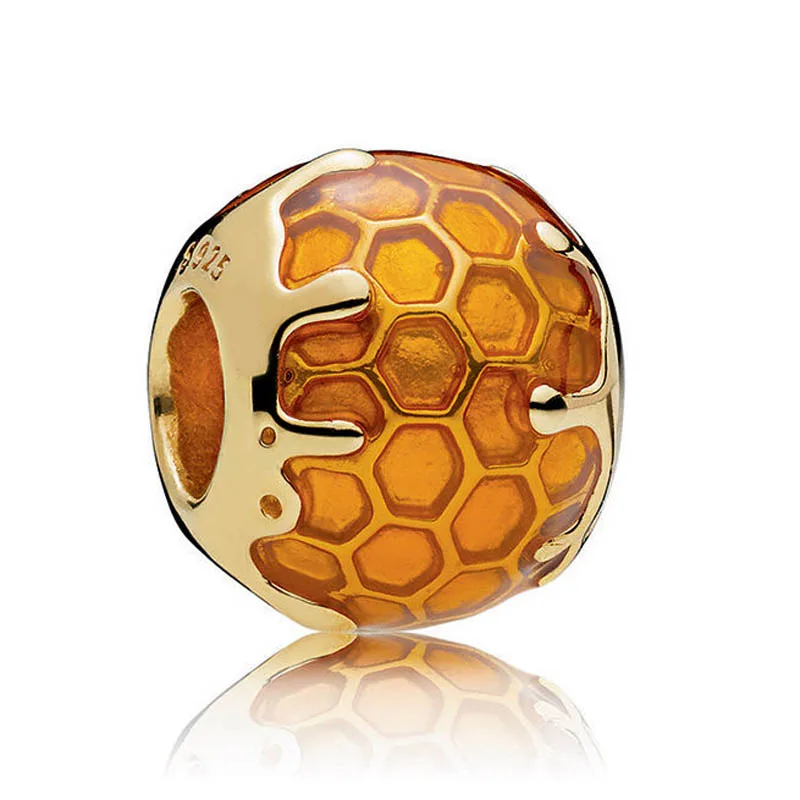 

S925 Silver DIY Jewelry Golden Honey Charms fit Pandora Bracelet Girl Lady Birthday Gift Shine & Warm Yellow Enamel