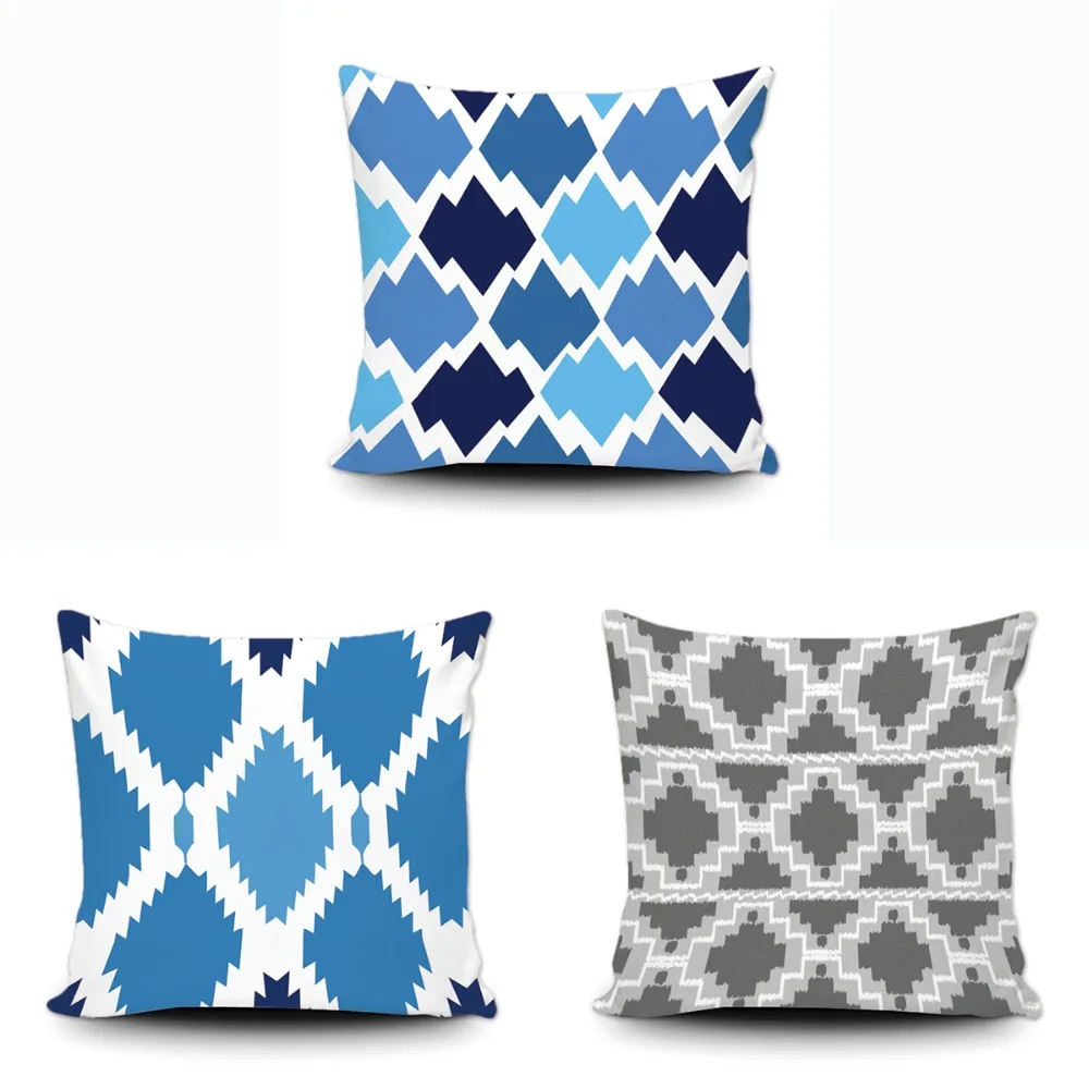 

Custom Blue Geometric Cushion Cover Square Abstract Colorful Throw Pillow Cover Decorative Pillow Case Home Office Car Sofa Bed