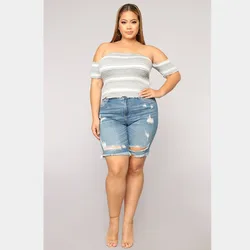 Summer hot new high waist casual large size jeans hole grinding old slim fashion personality women's pants five points jeans Summer hot new high waist casual large size jeans hole grinding old slim fashion personality women's pants five points jeans