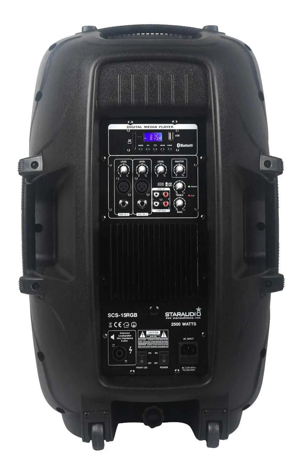 back of 15inch powered 2500w pa dj speakers with led rgb light for ktv stage party karaoke show