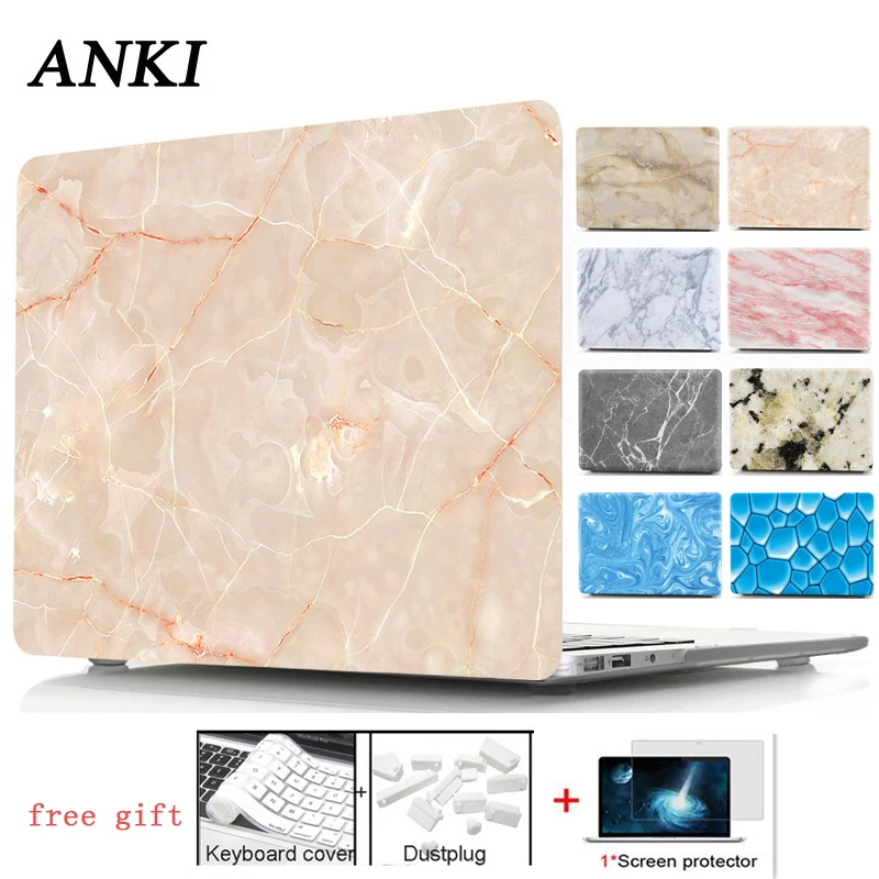 

2018 Hard Marble Pattern Cover For MacBook Air 11 13.3 case new Pro Retina 12 13 15 15.4 A1989 A1990 Laptop bag + Keyboard +film