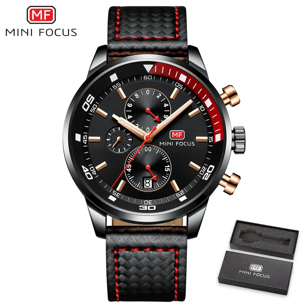 MINIFOCUS Top Brand Luxury Men Watch Fashion Business Leather Wrist Watches Black Blue Coffee Sport Male Clock For Gentleman