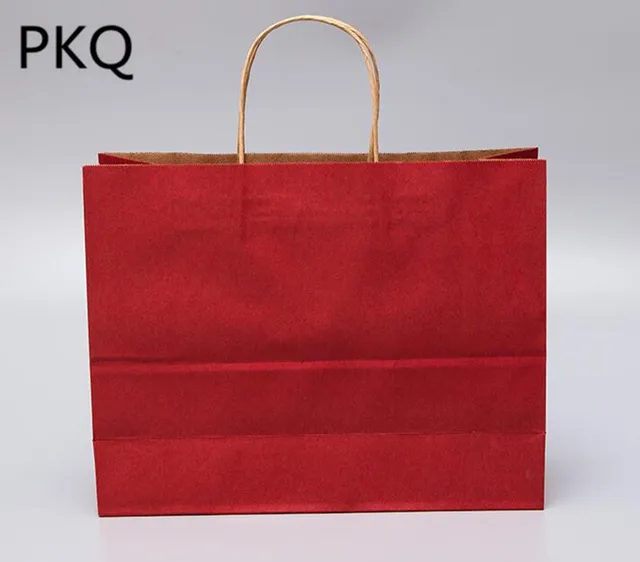10pcs Rose red Kraft paper Gift bag with handle Festival jewelry bags