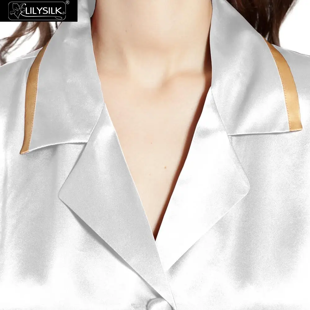LilySilk пижамы шелковая женская костюм комплект белье ночное шорты 22 Momme с длинным рукавом золотые Запонки свадебные