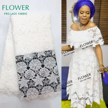 

White Color African Nigerian Prints Milk Lace Fabric Indian Embroidered Guipure Women Dress Lace Water Soluble Style Material