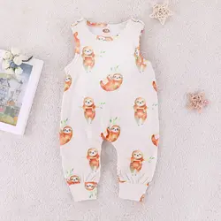Для новорожденных мальчиков комбинезон с рисунком Ленивец принт 2018 летнее платье без рукавов для младенцев Одежда для маленьких девочек