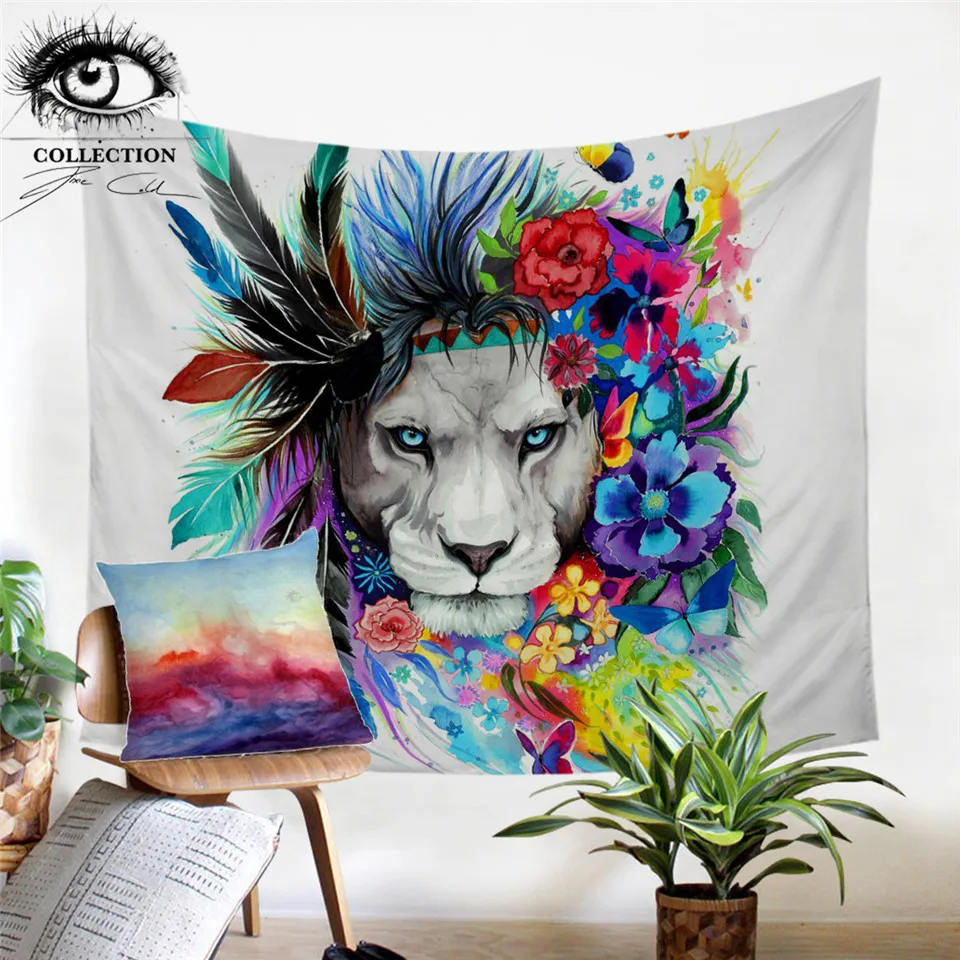 Настенный Гобелен Lion by Pixie цветной гобелен с цветами 150x200 см домашний декор | Дом и