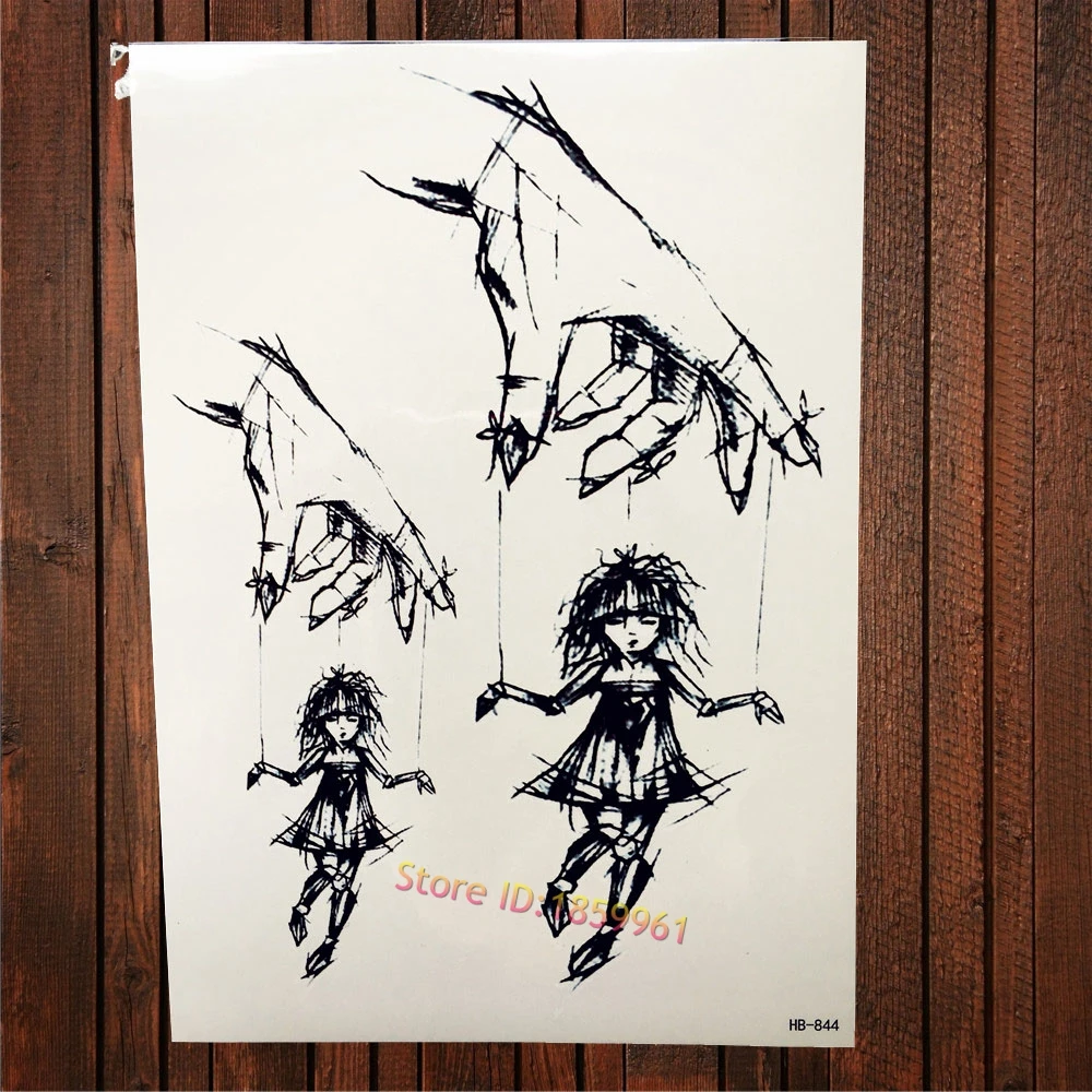 

Master of Puppet Black Temporary Tattoo Stickers Women Waterproof Sketch Fake Black Tattoo Body Art Arm Tatoo Legs Hands