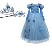 Новое платье Анны и Эльзы для маленьких девочек Высококачественная нарядная детская одежда Золушки с блестками для вечеринок костюм Снежной Королевы для косплея