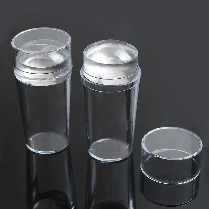 

2pcs Nail Stamp Stamping Tool New Desaign Pure Clear Jelly Cap Transparent 3cm with Nail Art Stamper Scraper