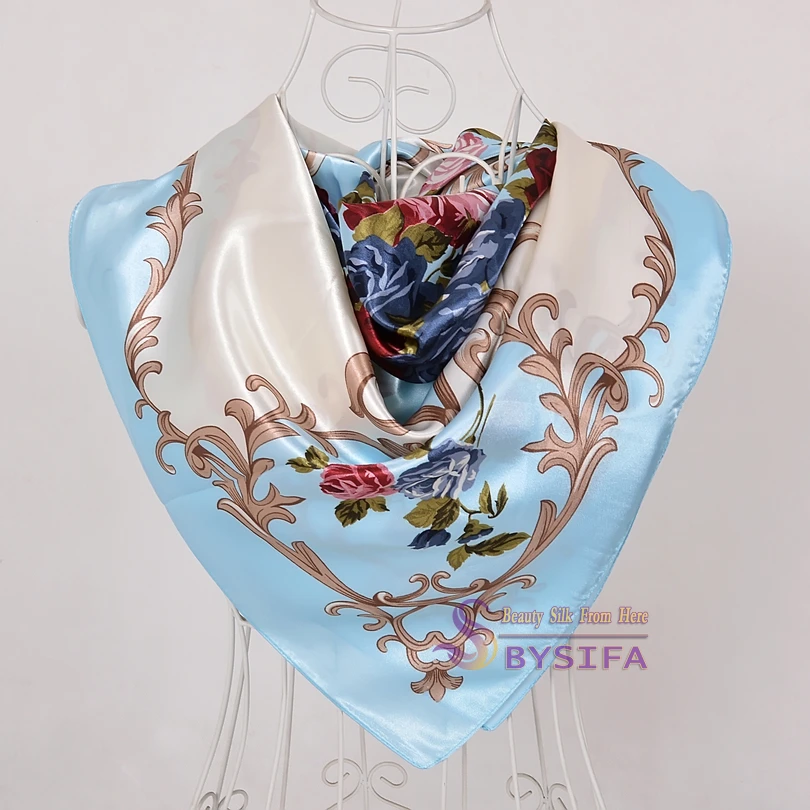 [BYSIFA] Темно-Синие китайские розы большие квадратные шарфы новые женские элегантные шелковый шарф большого размера модные женские аксессуары 90*90 см