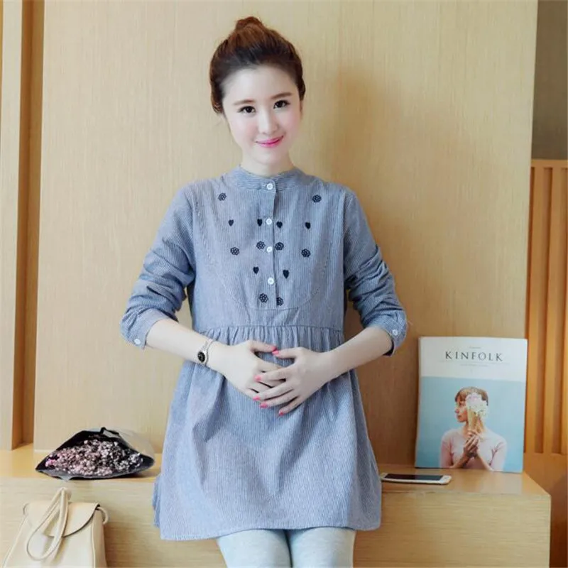 

2019 Fashion Maternity Dress Spring And Autumn Striped Maternity Tops Long Sleeve Loose Maternity Autumn Clothes New