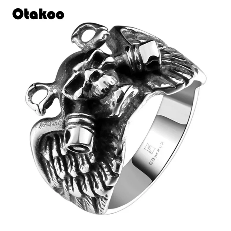 Otakoo Новинка крутое стильное серебряное кольцо с черепом крыльями 316L из