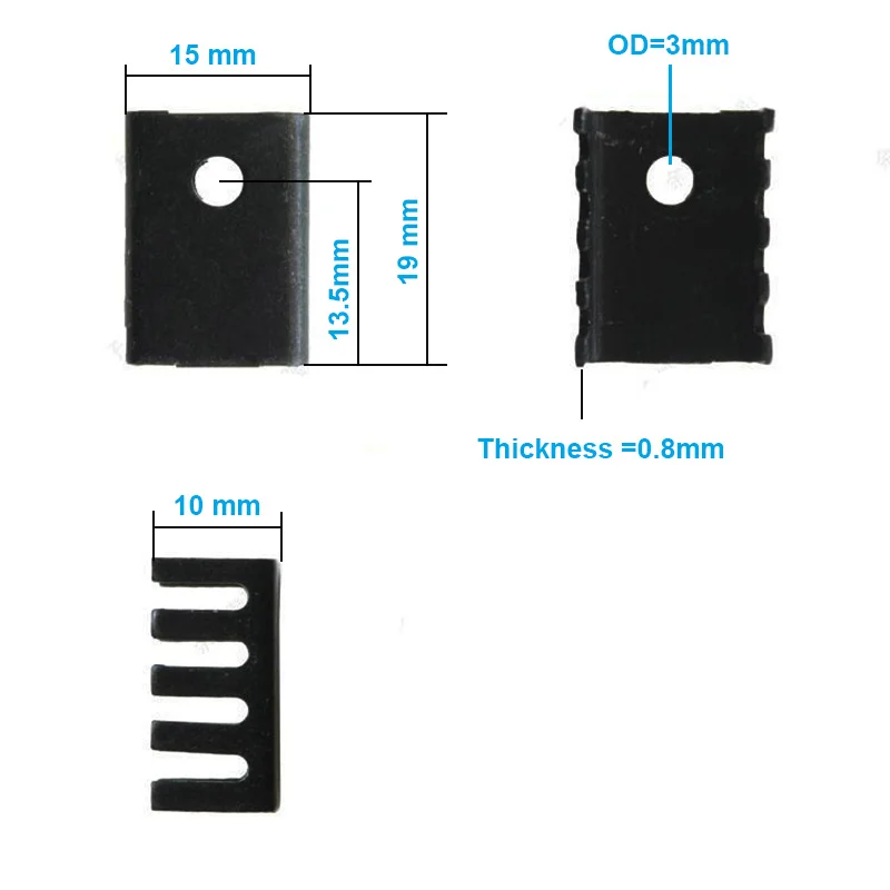 20 개/몫 검정색 알루미늄 19x15x10mm TO-220 TO220 MOS,L7805 LM337 삼극관 트랜지스터 쿨러 IC 칩용 방열판 라디에이터