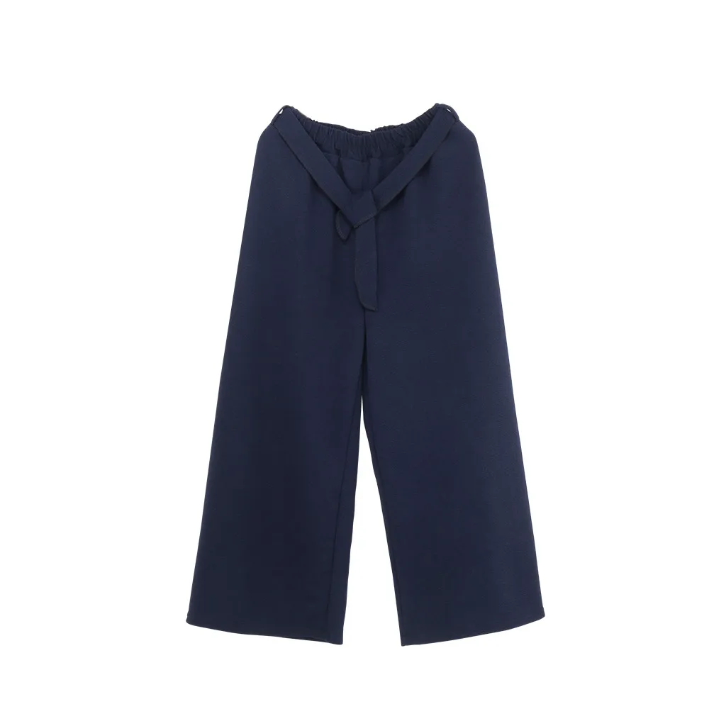 

Womens Pants Elastic Waist Tie Bow Wide Leg Trousers Ankle-Length Pants Casual Loose Solid Color Pants Women Clothes Bottoms