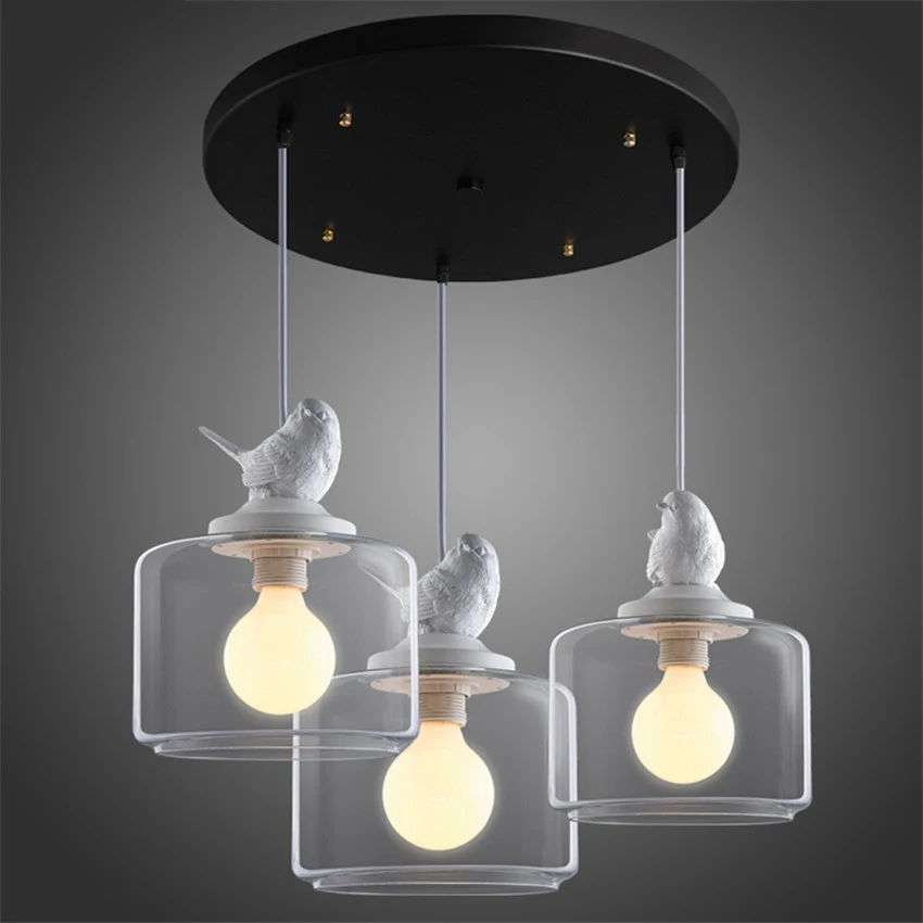

3 Heads Modern Brief Resin bird Led Ceiling lamps, glass Lampshade Ceiling Lights balcony Creative droplight LED light Fixture