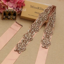MissRDress элегантный жемчуг свадебный пояс Лента Свадебная со стразами розовое золото Стразы пояс невесты для свадьбы Длинные платья JK936