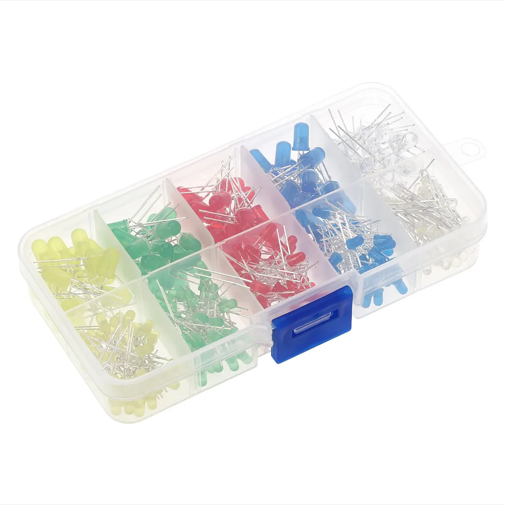 

300pcs Light Emitting Diodes 5 Colors Electronic Components 3mm 5mm Assorted Color 2-pin Diffused LED Light Emitting Diodes Set