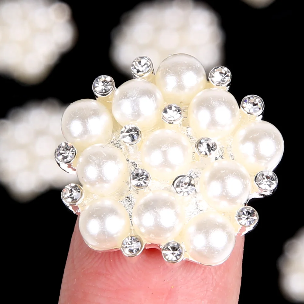 

10pcs/lot 23mm Round Diamond Rhinestone Buttons Pearl Button Wedding Decoration DIY Buckles Diamante Cryustal Silver
