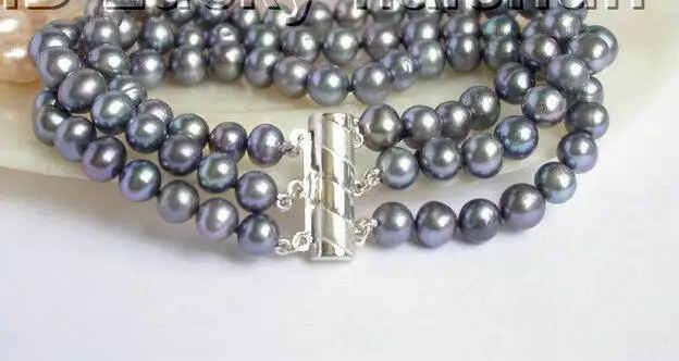 

Free Shipping >> new hot Genuine! 3rows black freshwater pearls bracelet