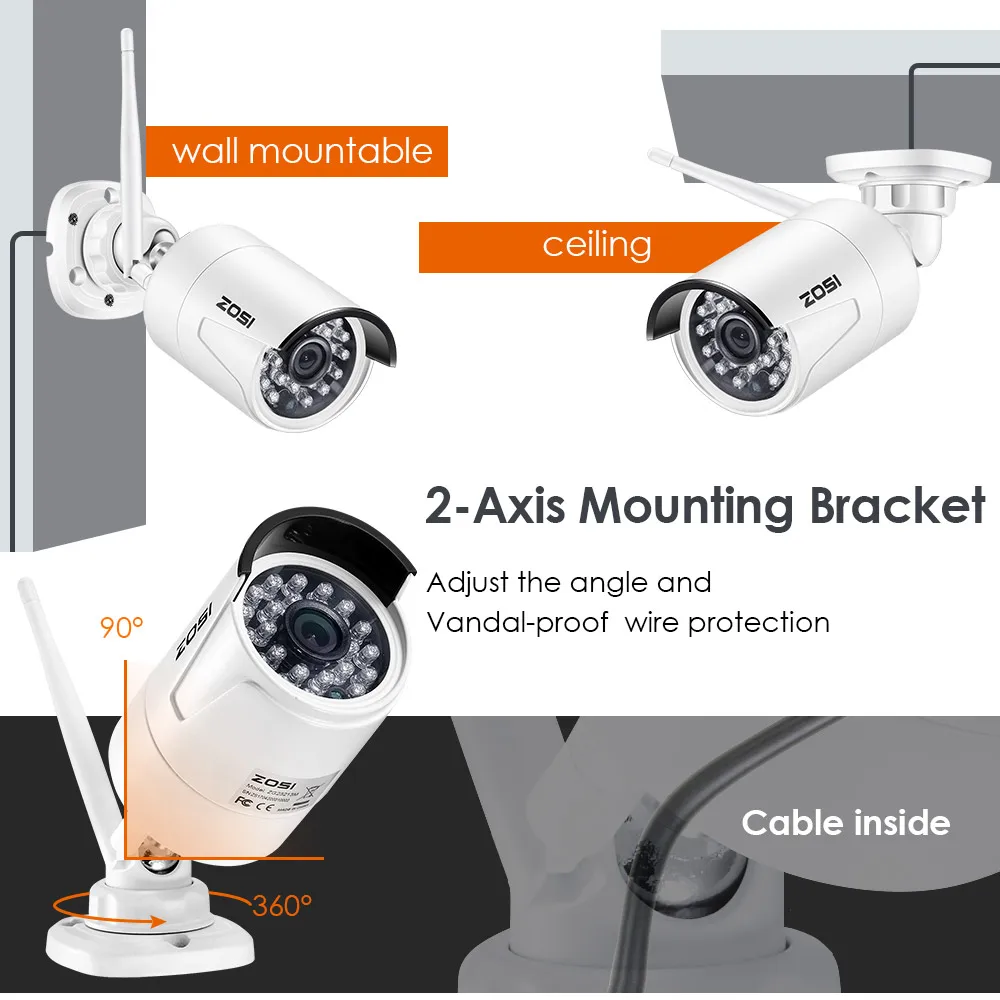  ZOSI 1080 SISTEMA DE CCTV inalámbrico HDD de 2TB 2MP 8CH poderoso NVR IP IR-CUT bala CCTV cámara IP