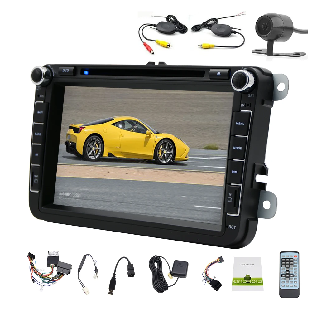 Discount Android 5.1 Receiver Auto PC Stereo AMP Capacitive Map Car DVD Autoradio 4-Core OBD2 CanBus Radio GPS System For VW Volkswagen 9