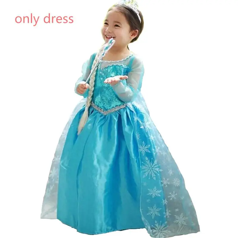 Для маленьких девочек принцесса платье Эльзы для девочек Костюмы одежда Косплэй с изображением принцессы Эльзы детское костюм на Хэллоуин и Рождество вечерние От 4 до 10 лет - Цвет: Небесно-голубой