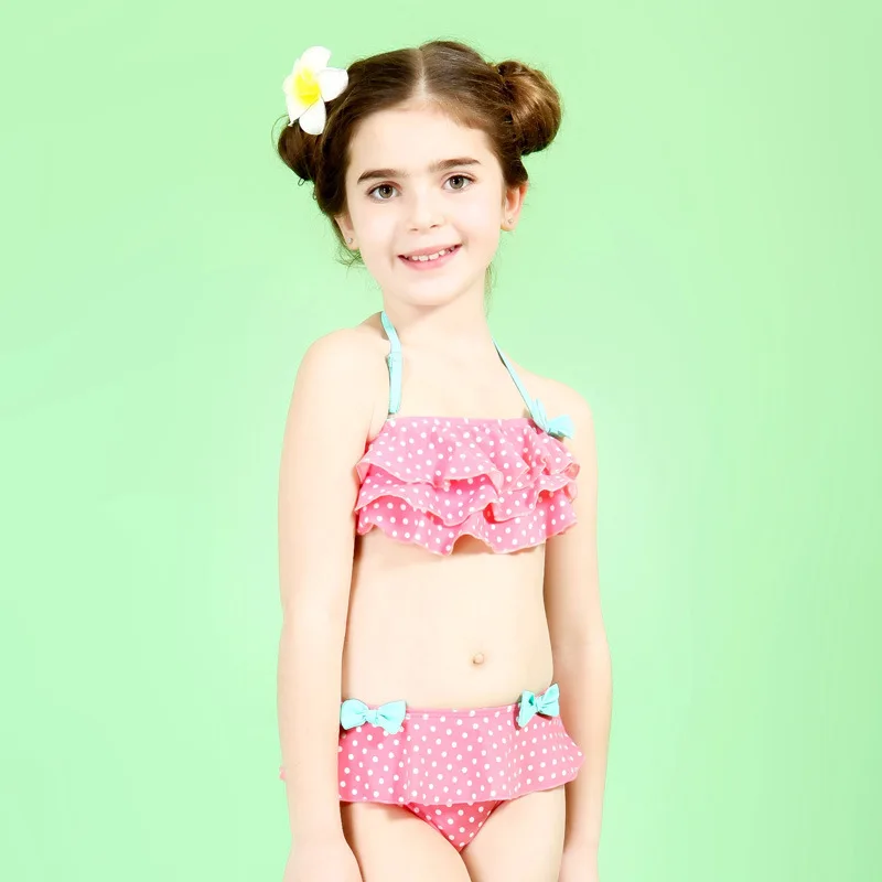 Lovely Polka Dot Girls Swimwear Cute Baby Bikini Sets Falbala Kids Swimsuits For Girl Halter