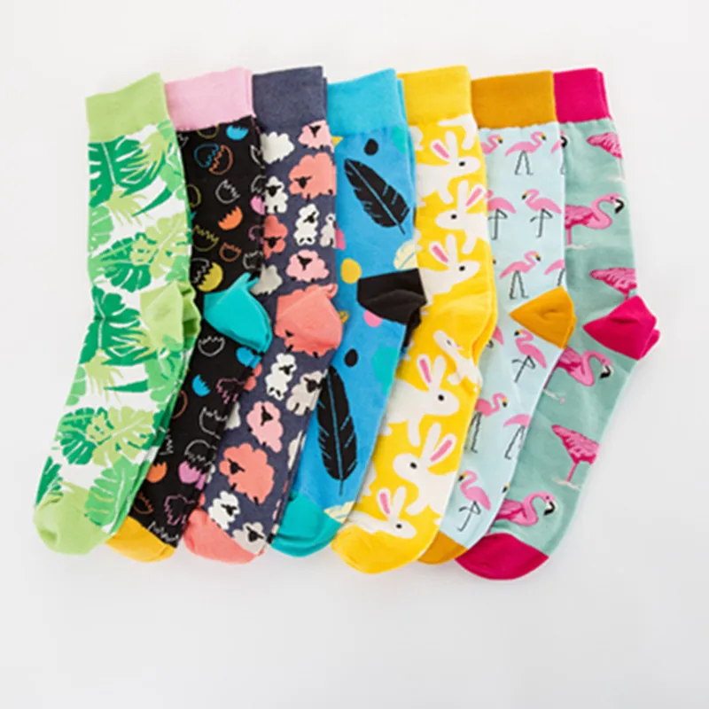 Чесаный хлопок Для мужчин носки красочные Jacquard Crew Happy Socks Корея монстера лист/Яйца смешные носки смайлик платье Chaussettes