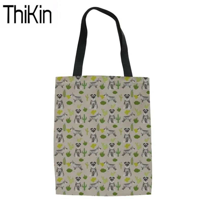 

THIKIN Foldable Shopping Bags Women Schnauzer Printing Shoulder Bag Ladies Canvas Tote Bags for Girls Large Capacity Book Bags