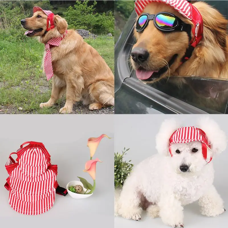Pets Summer Windproof travel breathable baseball Stripes caps Sun Hats